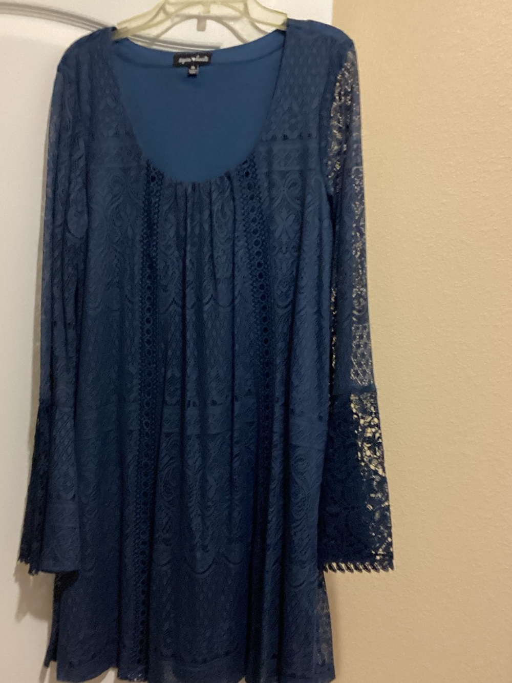 Sequin Hearts Blue Lace Long Sleeve Women’s Top